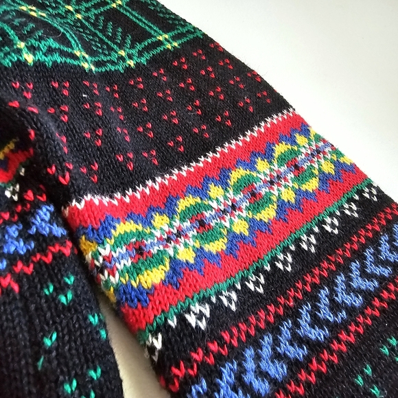 Vintage 1992 Susan Bristol Hand Knit Bear Pattern Colorful Cardigan Sweater Sz S - Picture 8 of 15